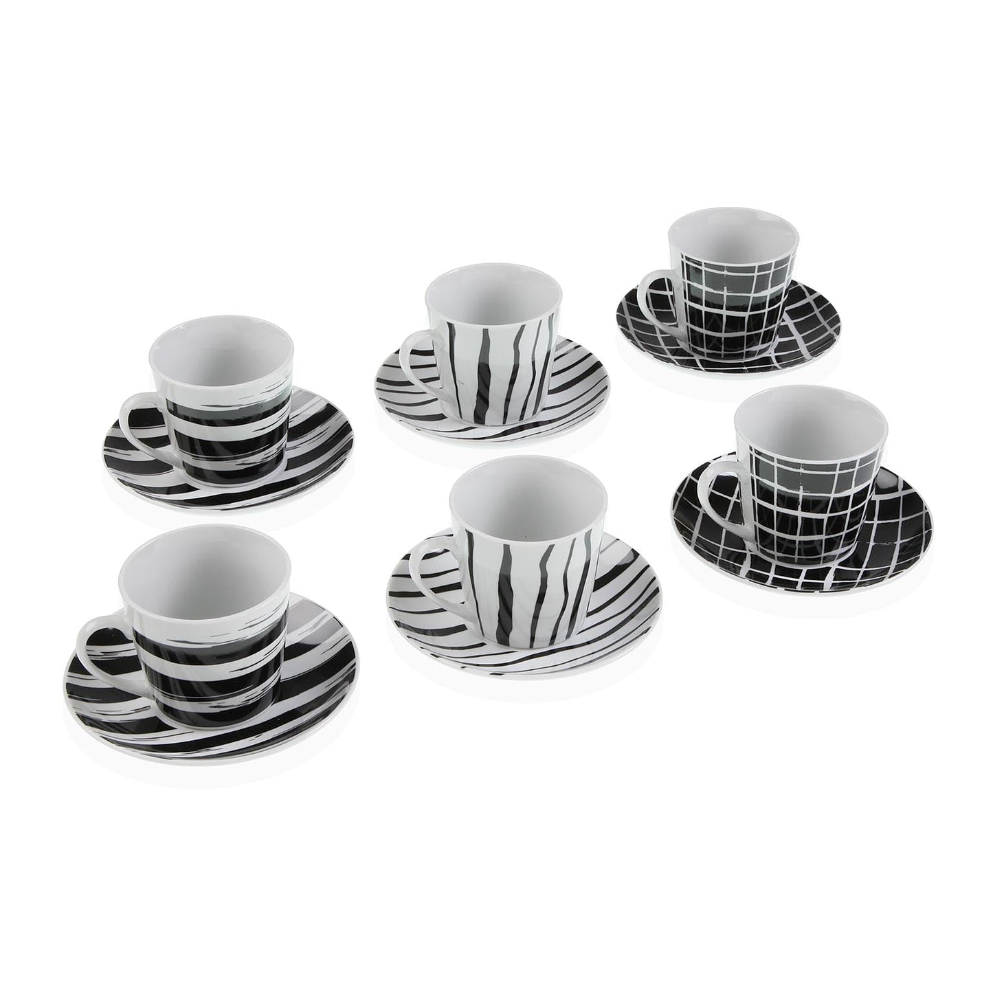 SET 6 TAZAS TE CON PLATO RAYAS NEGRAS Versaotoño