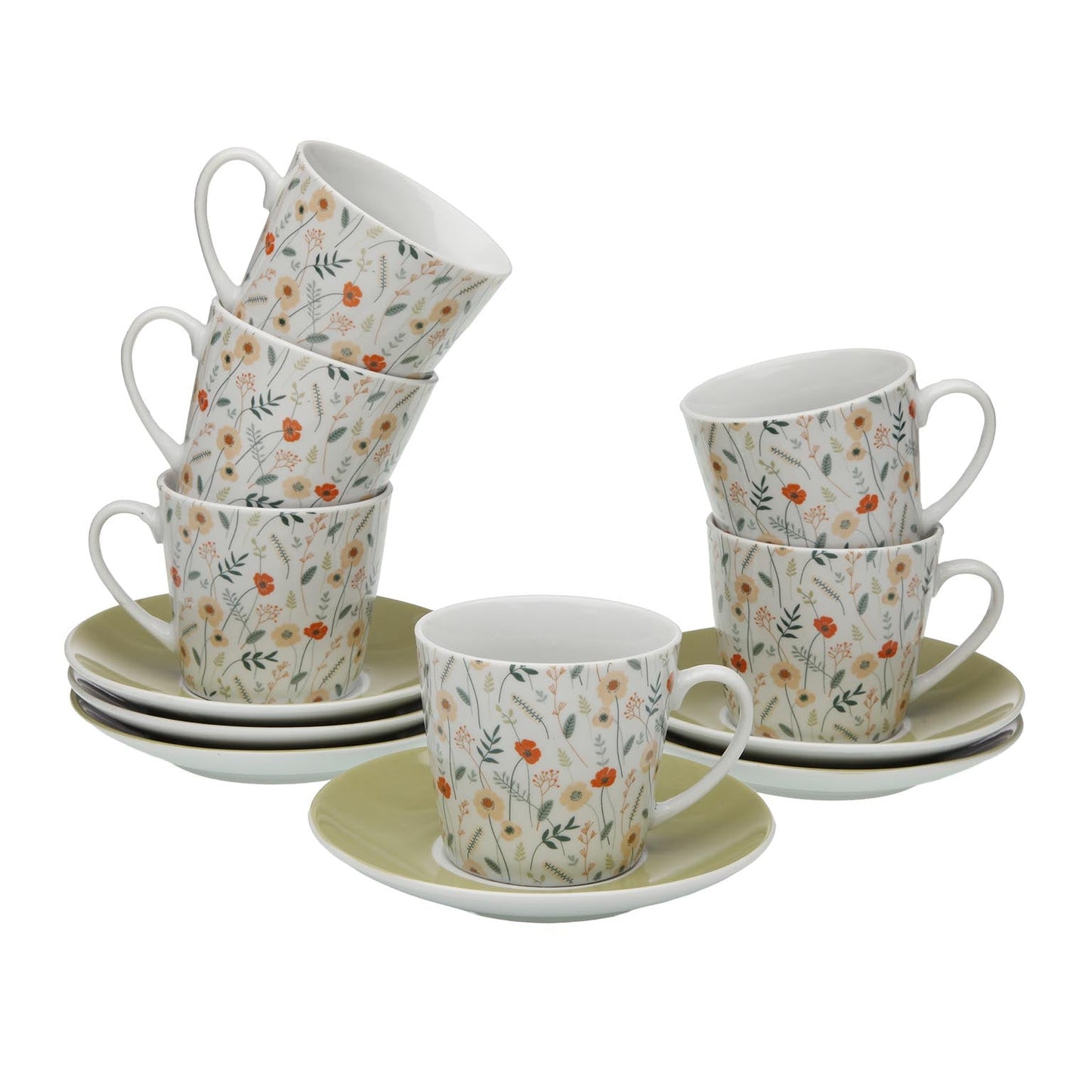 SET 6 TAZAS TE CON PLATO VERDI Versaotoño