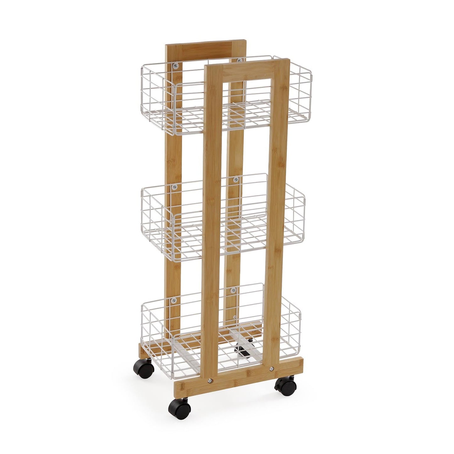ESTANTERIA RECTANGULAR BAMBU CON 3 CESTAS BLANCAS VERSA FEBRERO