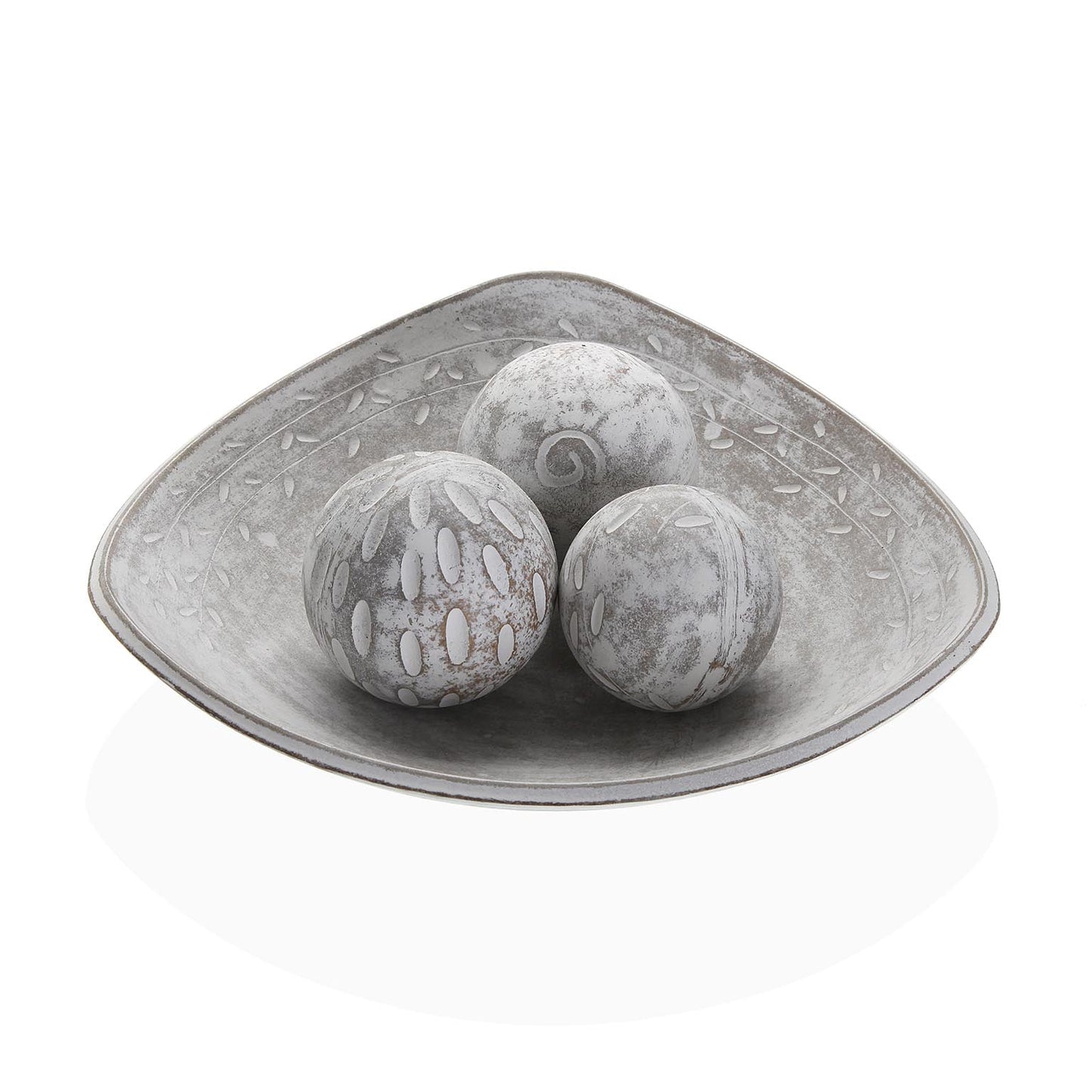 CENTRO DE MESA BLANCO CON TRES BOLAS DECORATIVAS Versaotoño