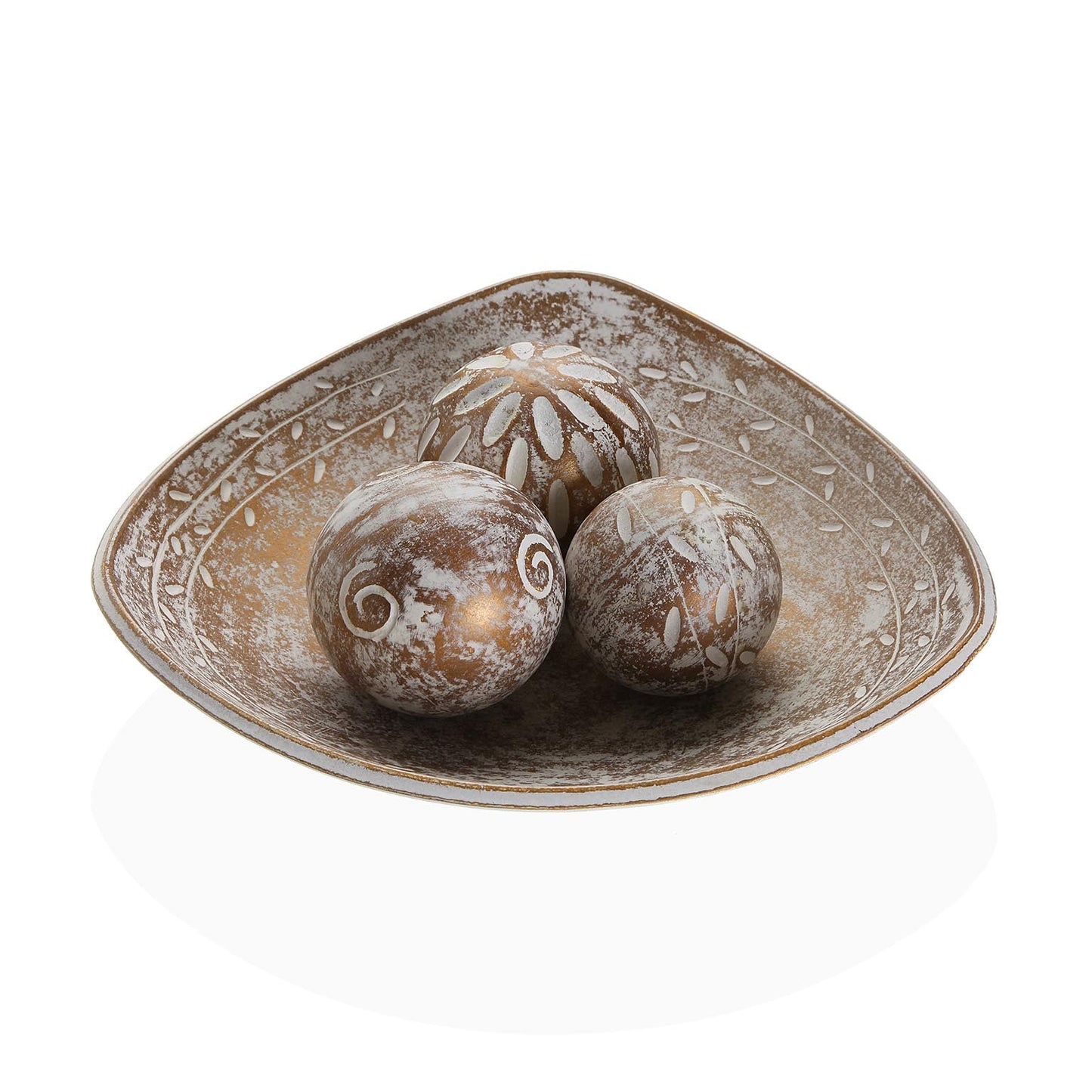 CENTRO DE MESA MARRON CON TRES BOLAS DECORATIVAS Versaotoño