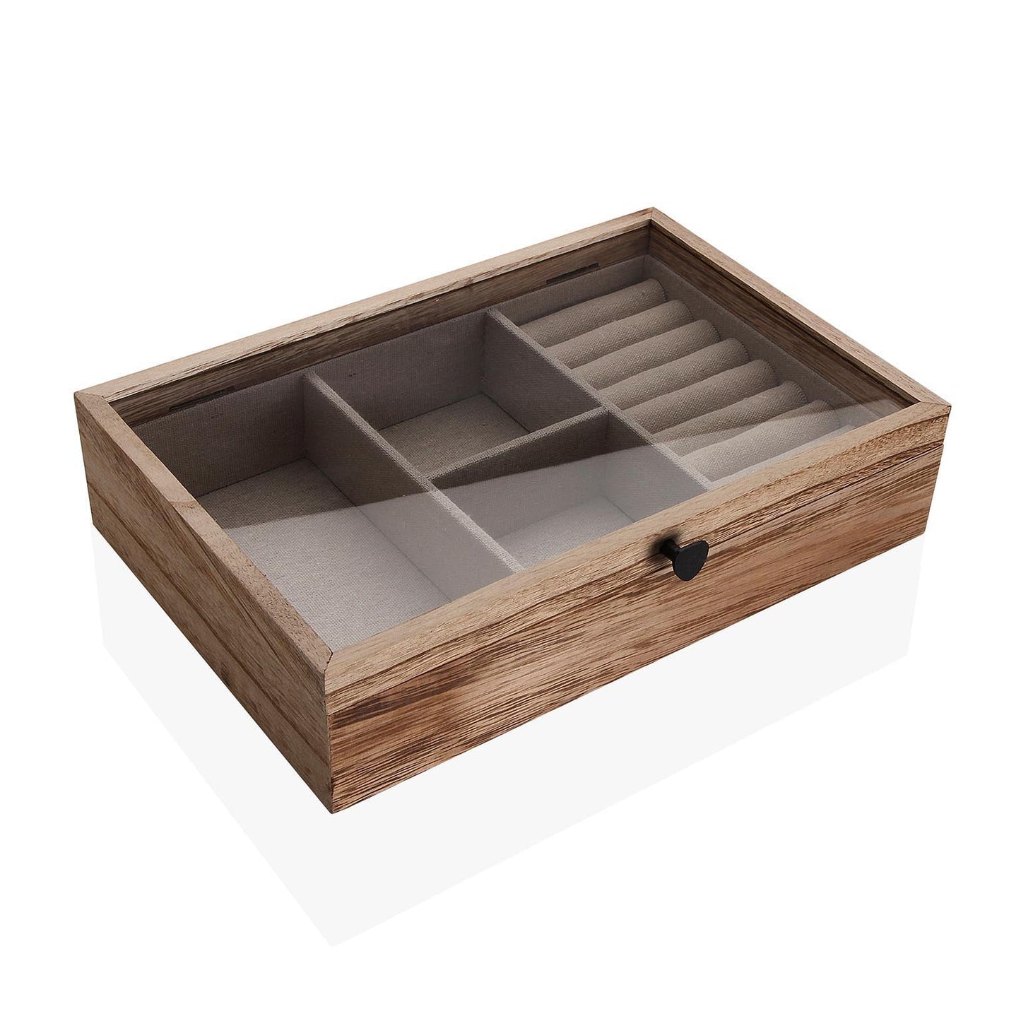 JOYERO MADERA 5 COMPARTIMENTOS CON TAPA DE CRISTAL VERSA 2026 JUNIO