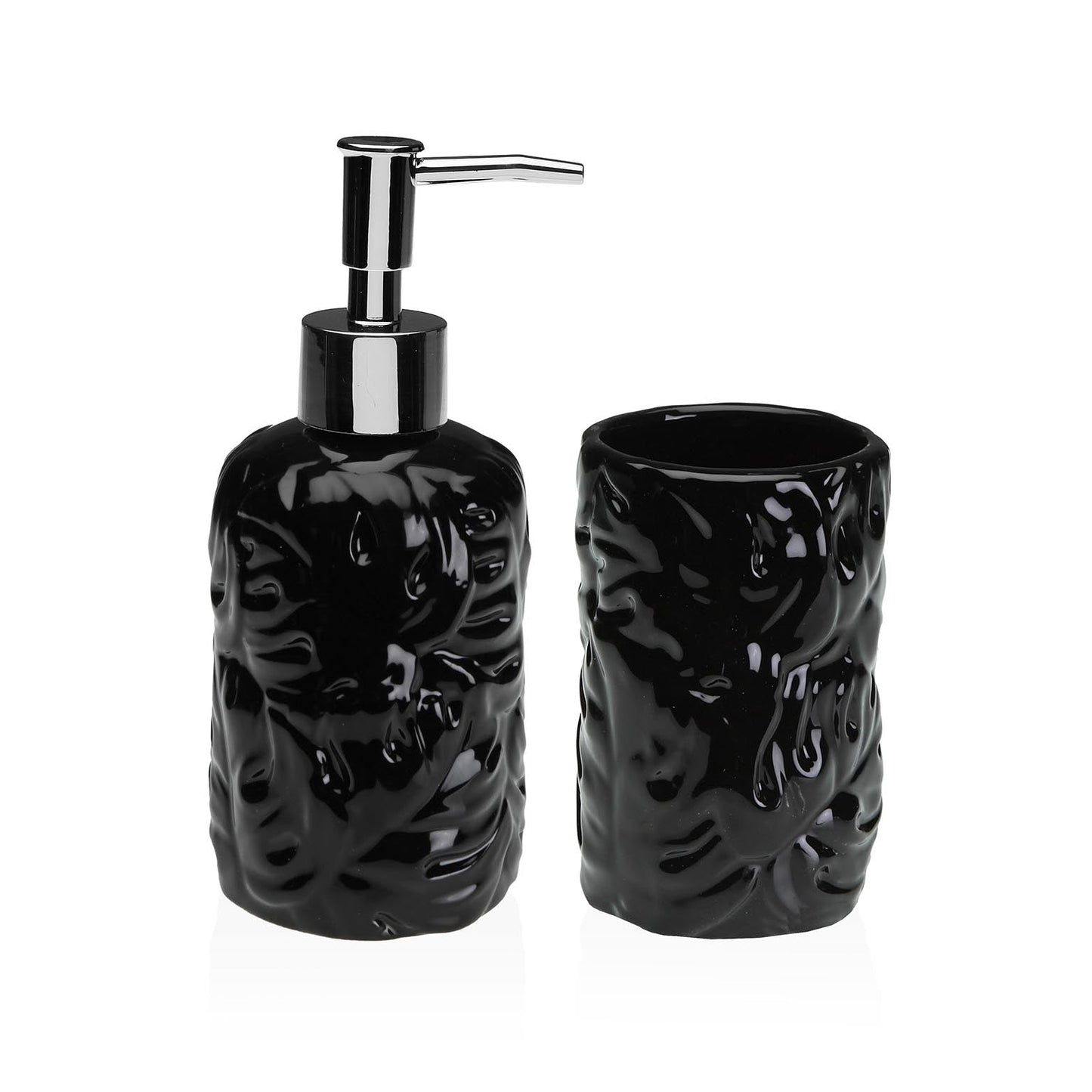 SET BAÑO 2 PCS HOJAS NEGRO Versaotoño
