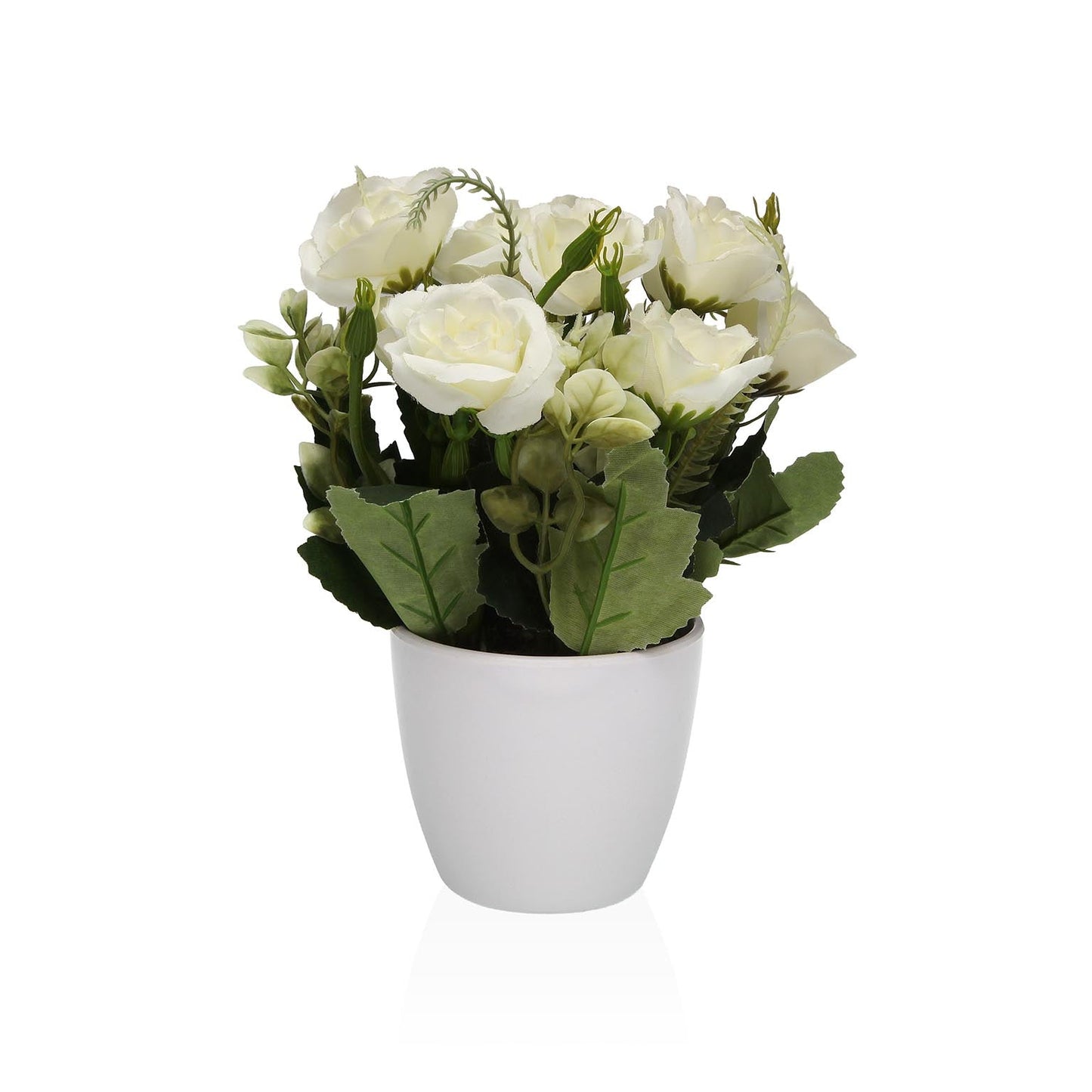 MACETA DECORATIVA CON ROSAS BLANCAS 18 CM Versaotoño