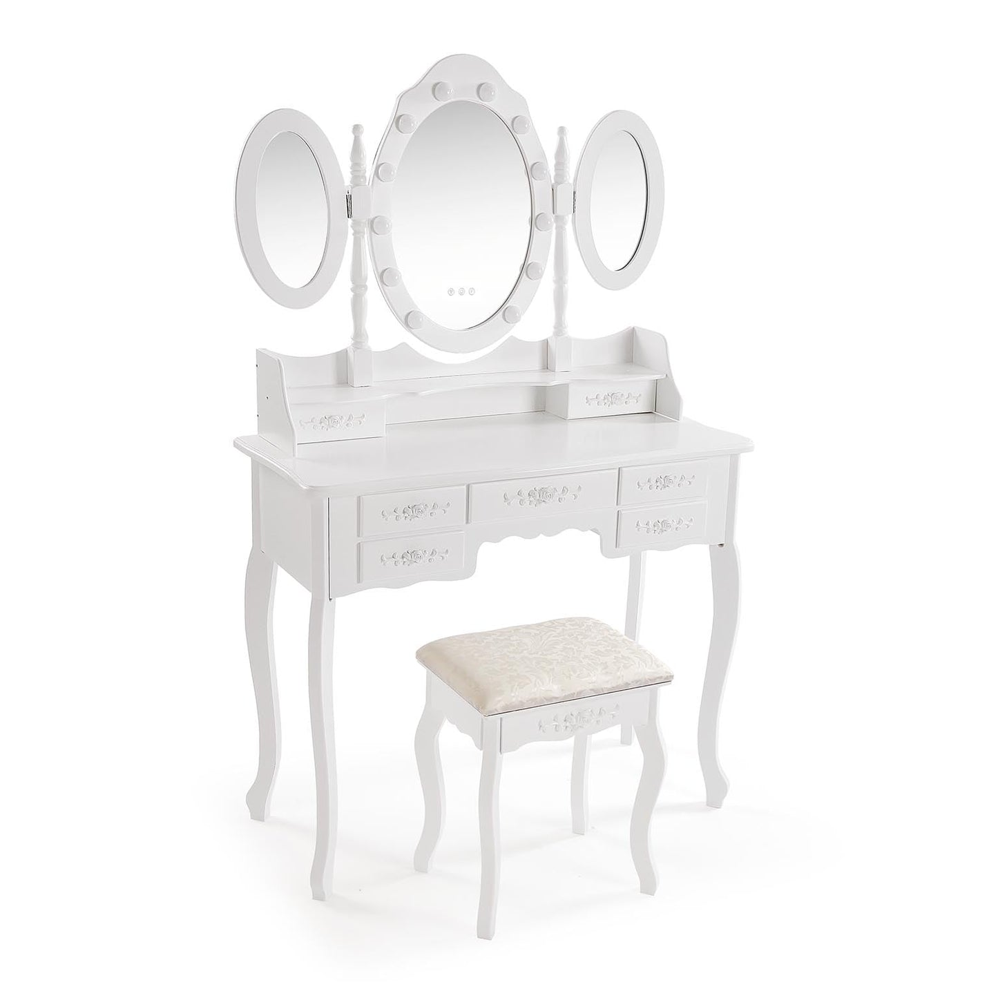 TOCADOR BLANCO CON TABURETE Y LUCES LED GLOW VERSA 2026 JUNIO