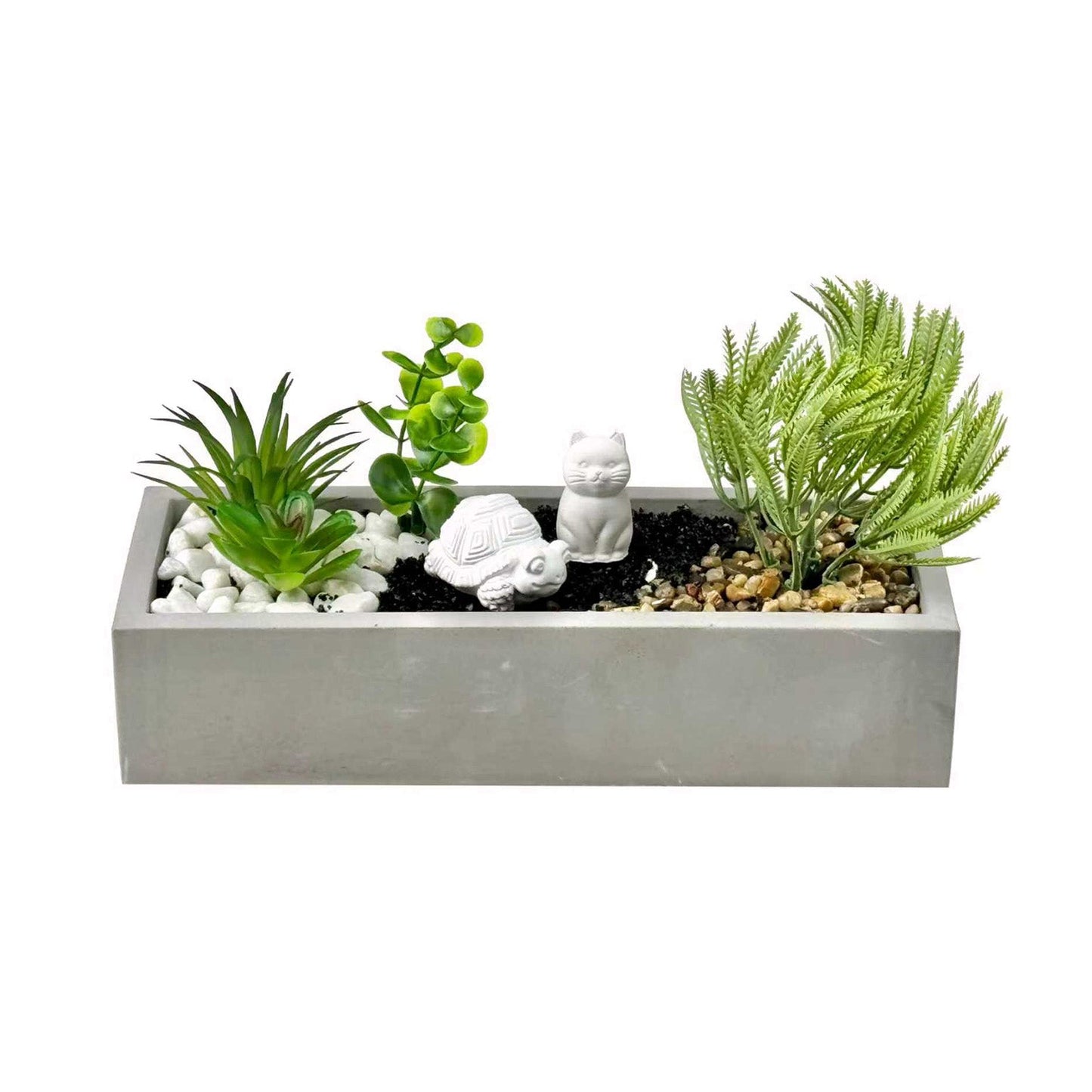 MACETA CEMENTO BLANCA CON PLANTA TORTUGA Y GATO VERSA 2026 JUNIO