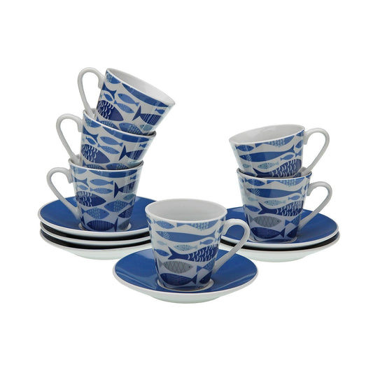 SET 6 TAZAS CAFE CON PLATO AQUA 2 Versaotoño