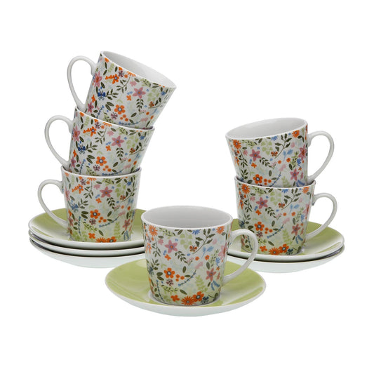 SET 6 TAZAS TE CON PLATO FLOWERS Versaotoño