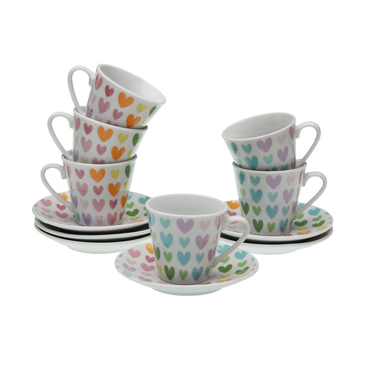 SET 6 TAZAS CAFE CON PLATO COLOUR HEARTS Versaotoño