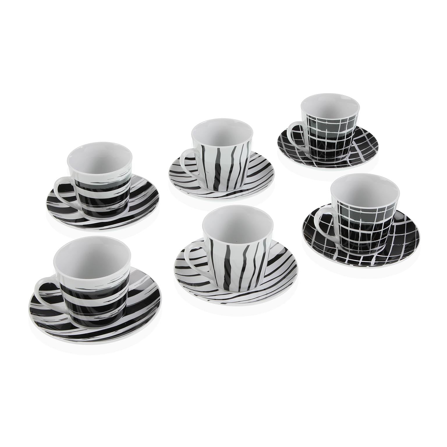 SET 6 TAZAS TE CON PLATO RAYAS NEGRAS Versaotoño