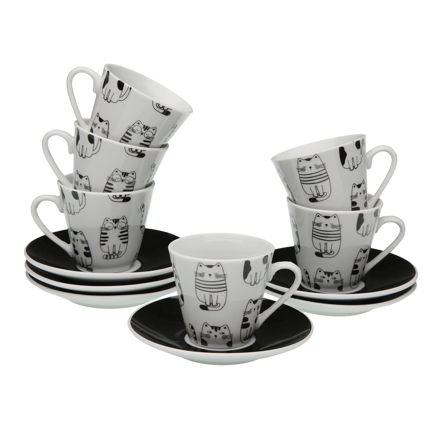 SET 6 TAZAS CAFE CON PLATO GATTO Versaotoño