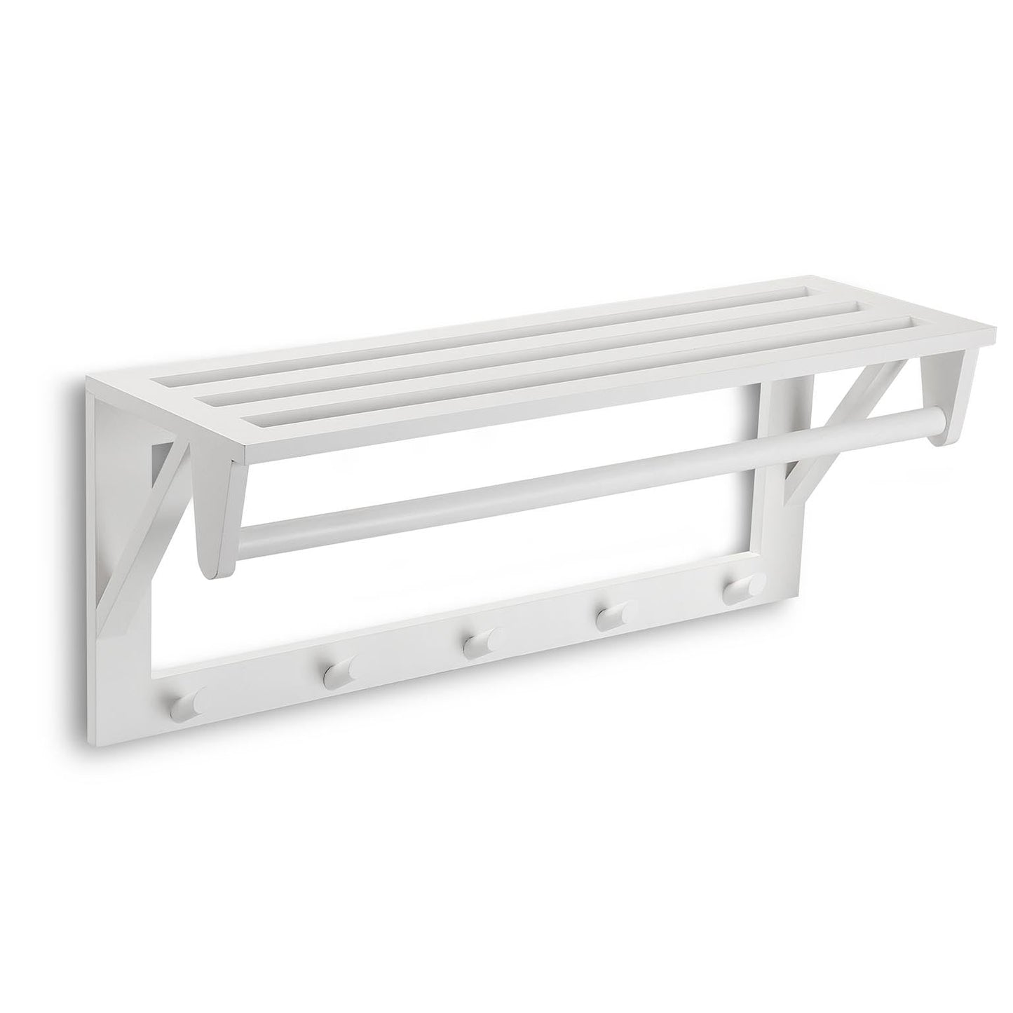 PERCHERO DE PARED BLANCO CON BALDA Y 5 GANCHOS VERSA 2026 JUNIO