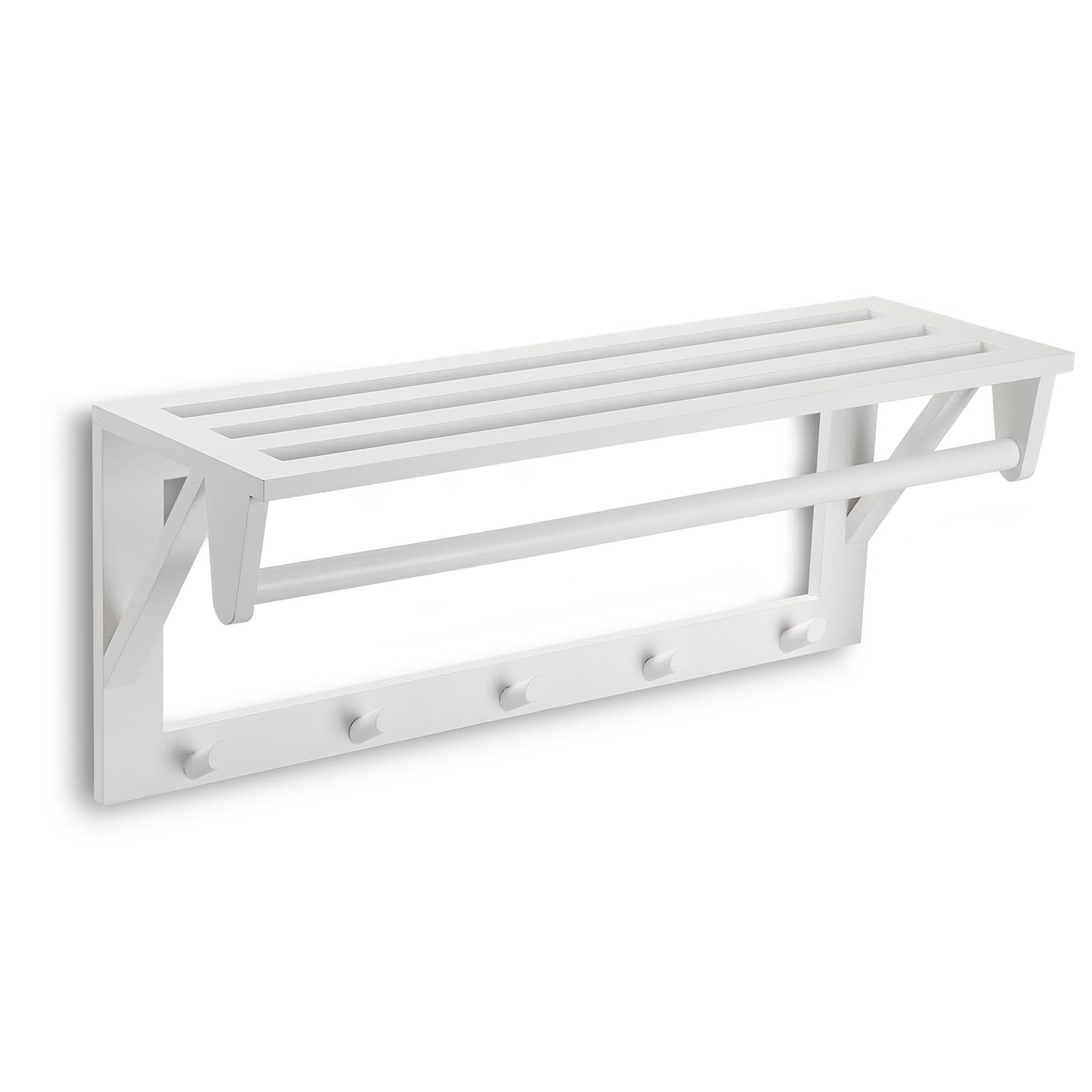 PERCHERO DE PARED BLANCO CON BALDA Y 5 GANCHOS VERSA 2026 JUNIO