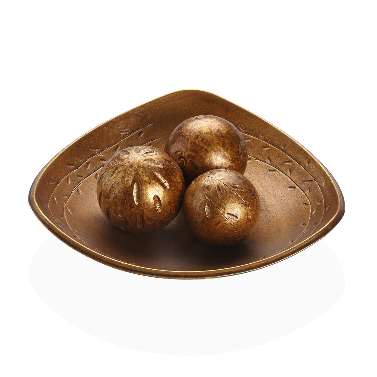 CENTRO DE MESA DORADO CON TRES BOLAS DECORATIVAS Versaotoño