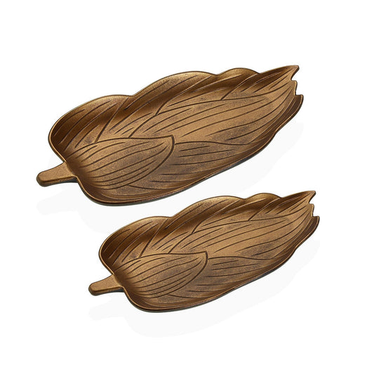 SET DE DOS CENTROS DE MESA DORADO EN FORMA DE HOJA Versaotoño