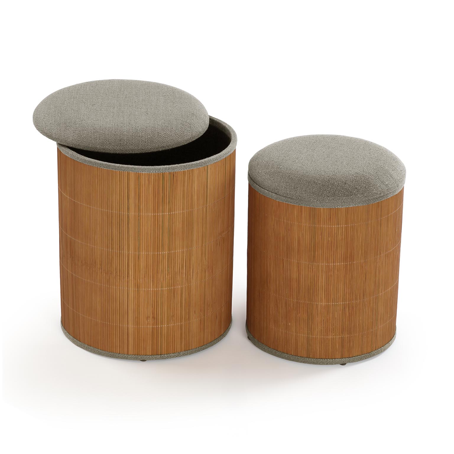 SET DE 2 PUFF CON ALMACENAJE GRIS BAMBU Versaotoño