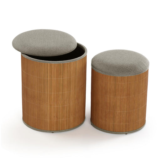 SET DE 2 PUFF CON ALMACENAJE GRIS BAMBU Versaotoño