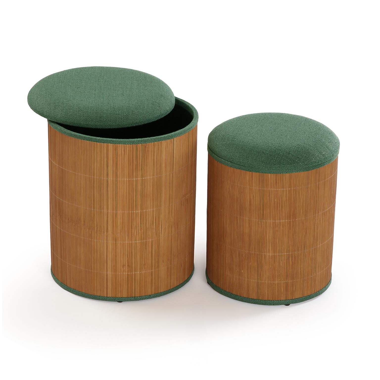 SET DE 2 PUFF CON ALMACENAJE VERDE BAMBU Versaotoño