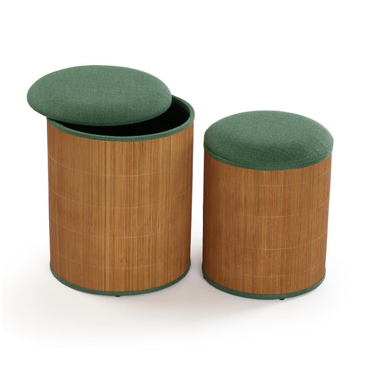 SET DE 2 PUFF CON ALMACENAJE VERDE BAMBU Versaotoño