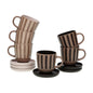 SET 6 CAFE TAZAS C/PLATO RAYAS MARRON