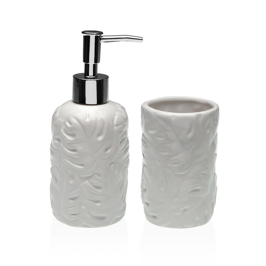 SET BAÑO 2 PCS HOJAS BLANCO Versaotoño