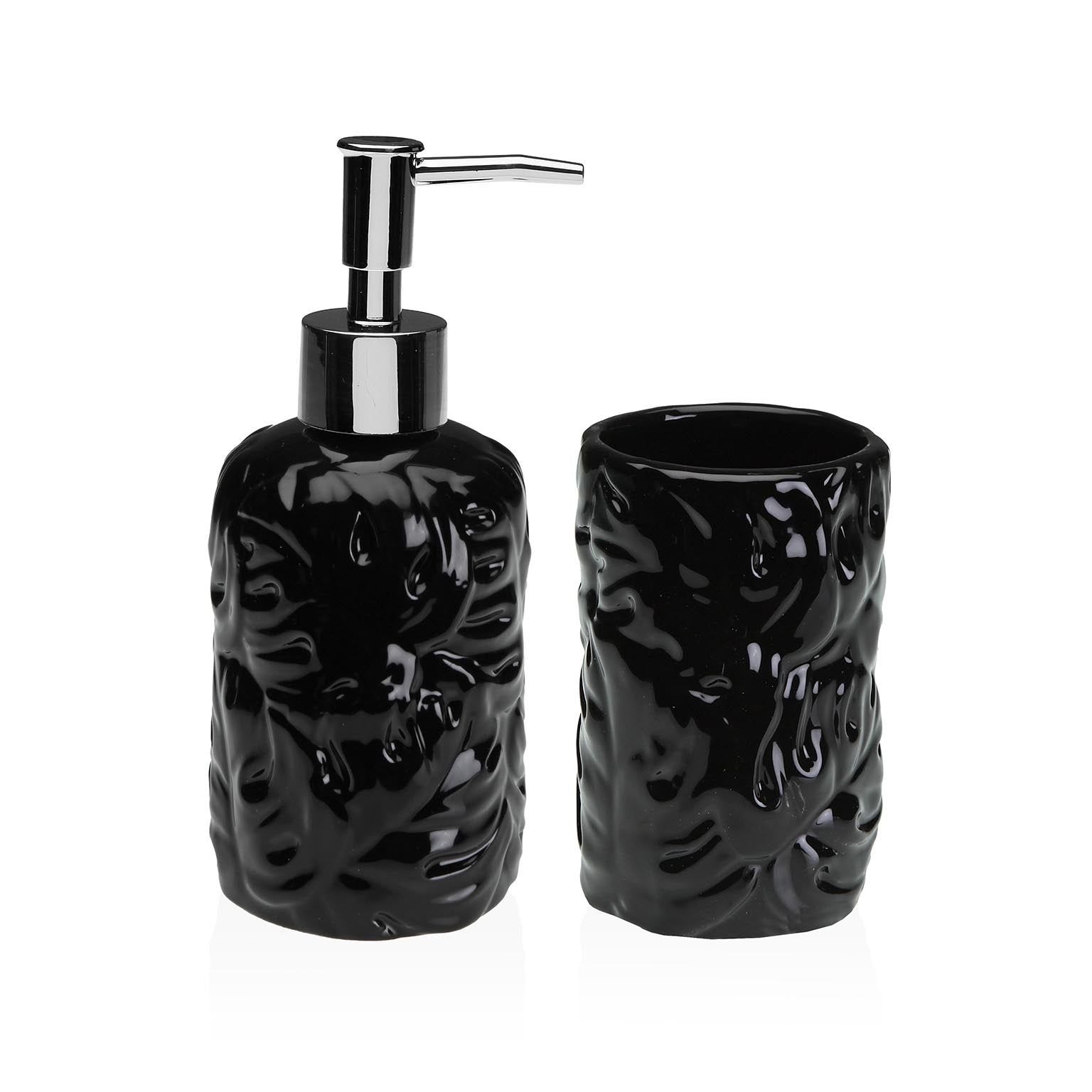SET BAÑO 2 PCS HOJAS NEGRO Versaotoño