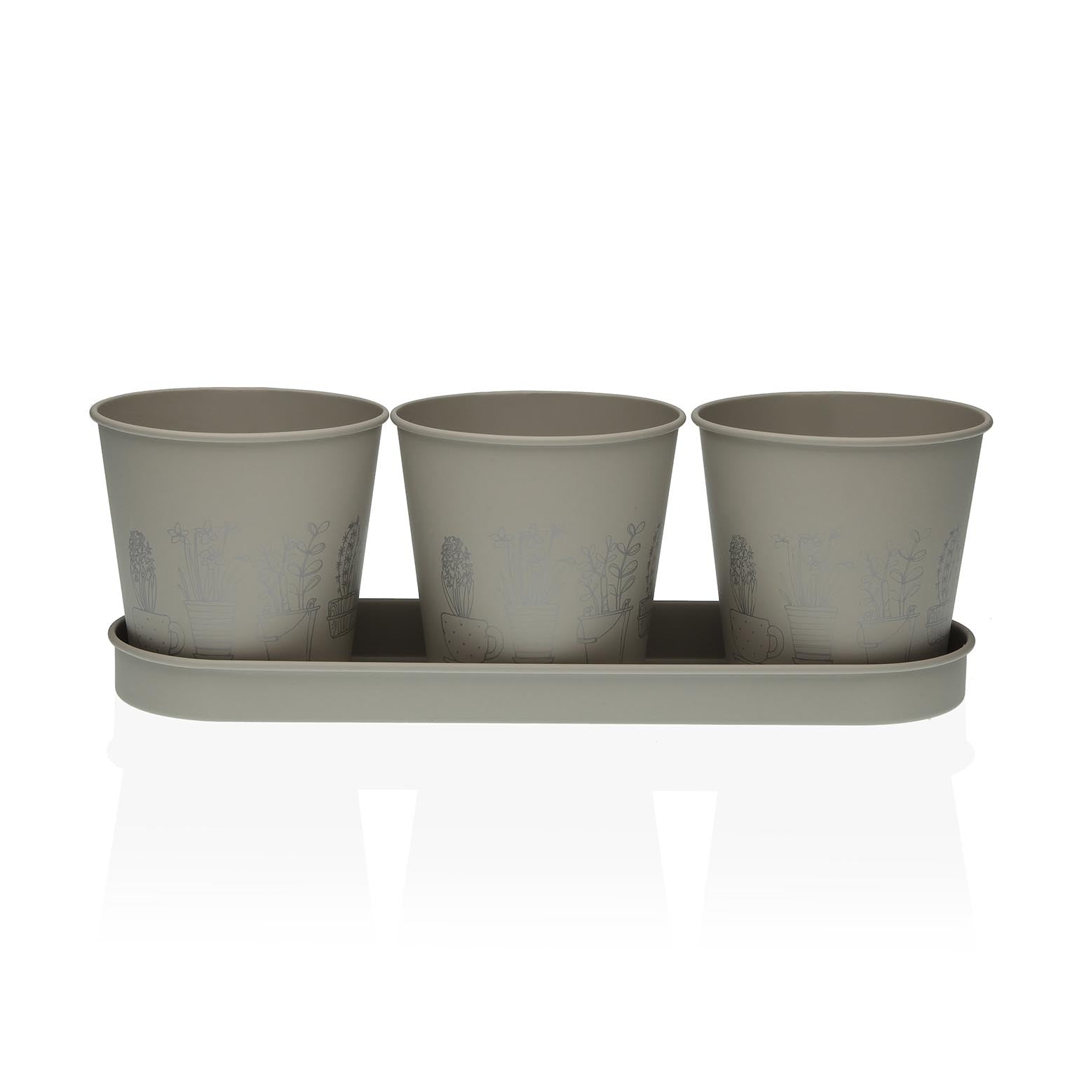 MACETA TRIPLE GRIS Versaotoño