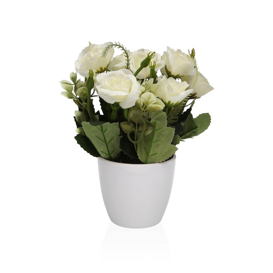 MACETA DECORATIVA CON ROSAS BLANCAS 18 CM Versaotoño