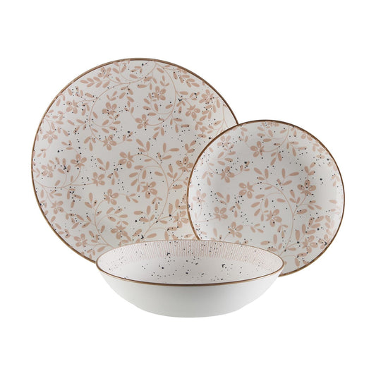 VAJILLA 18 PIEZAS FLORES BEIGE Versaotoño