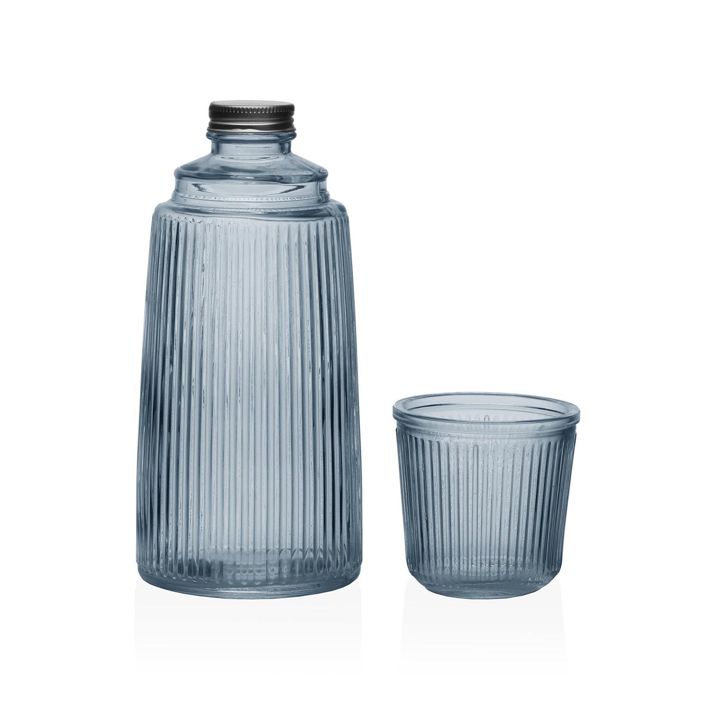 BOTELLA  CON VASO CRISTAL AZUL Versaotoño
