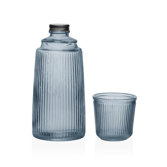 BOTELLA  CON VASO CRISTAL AZUL Versaotoño