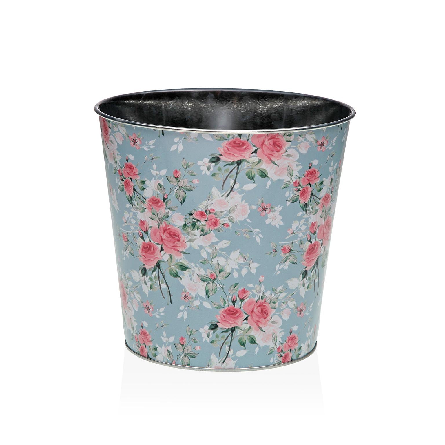 MACETA METALICA AZUL CON FLORES XL Versaotoño