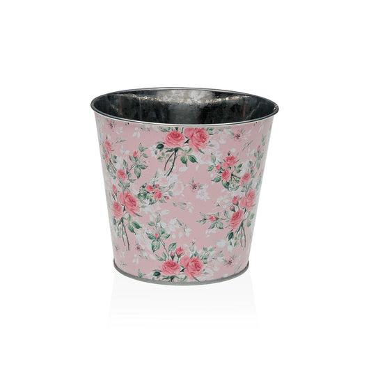 MACETA METALICA ROSA CON FLORES S Versaotoño