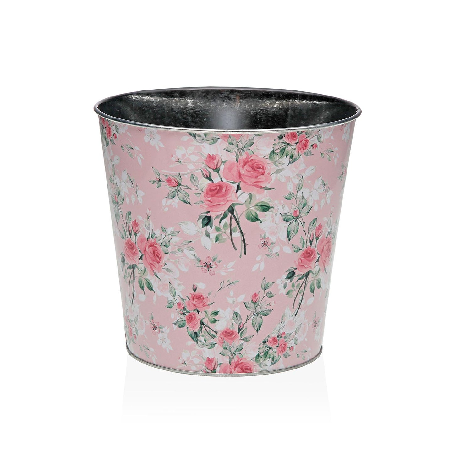MACETA METALICA ROSA CON FLORES XL Versaotoño