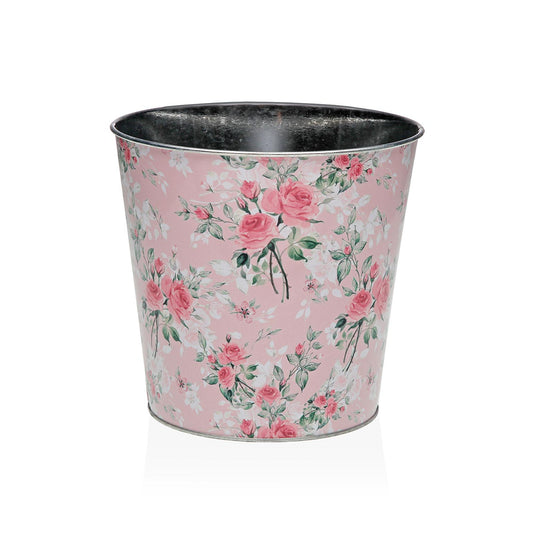MACETA METALICA ROSA CON FLORES XL Versaotoño