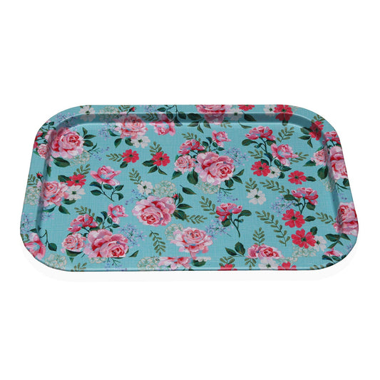 BANDEJA METALICA AZUL FLOWER Versaotoño