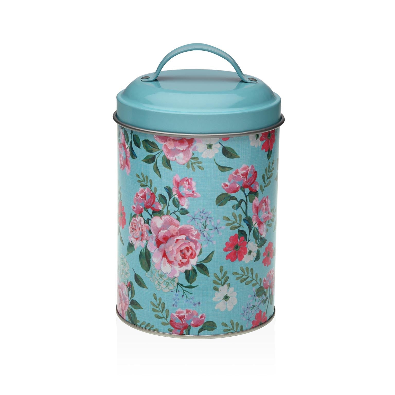 BOTE METALICO CON TAPA AZUL FLOWER Versaotoño