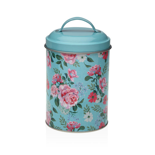 BOTE METALICO CON TAPA AZUL FLOWER Versaotoño