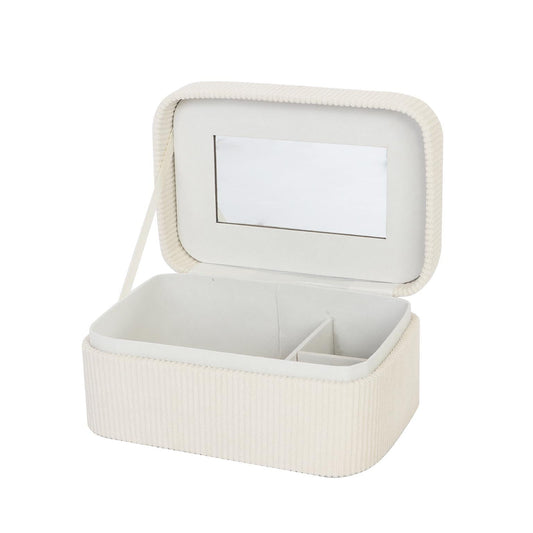 JOYERO PEQUEÑO DE PANA BEIGE CON ESPEJO VERSA FEBRERO