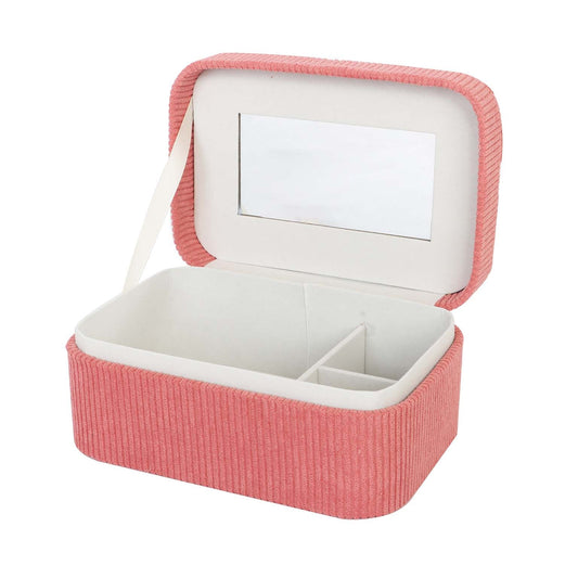 JOYERO PEQUEÑO DE PANA ROJO CON ESPEJO VERSA FEBRERO