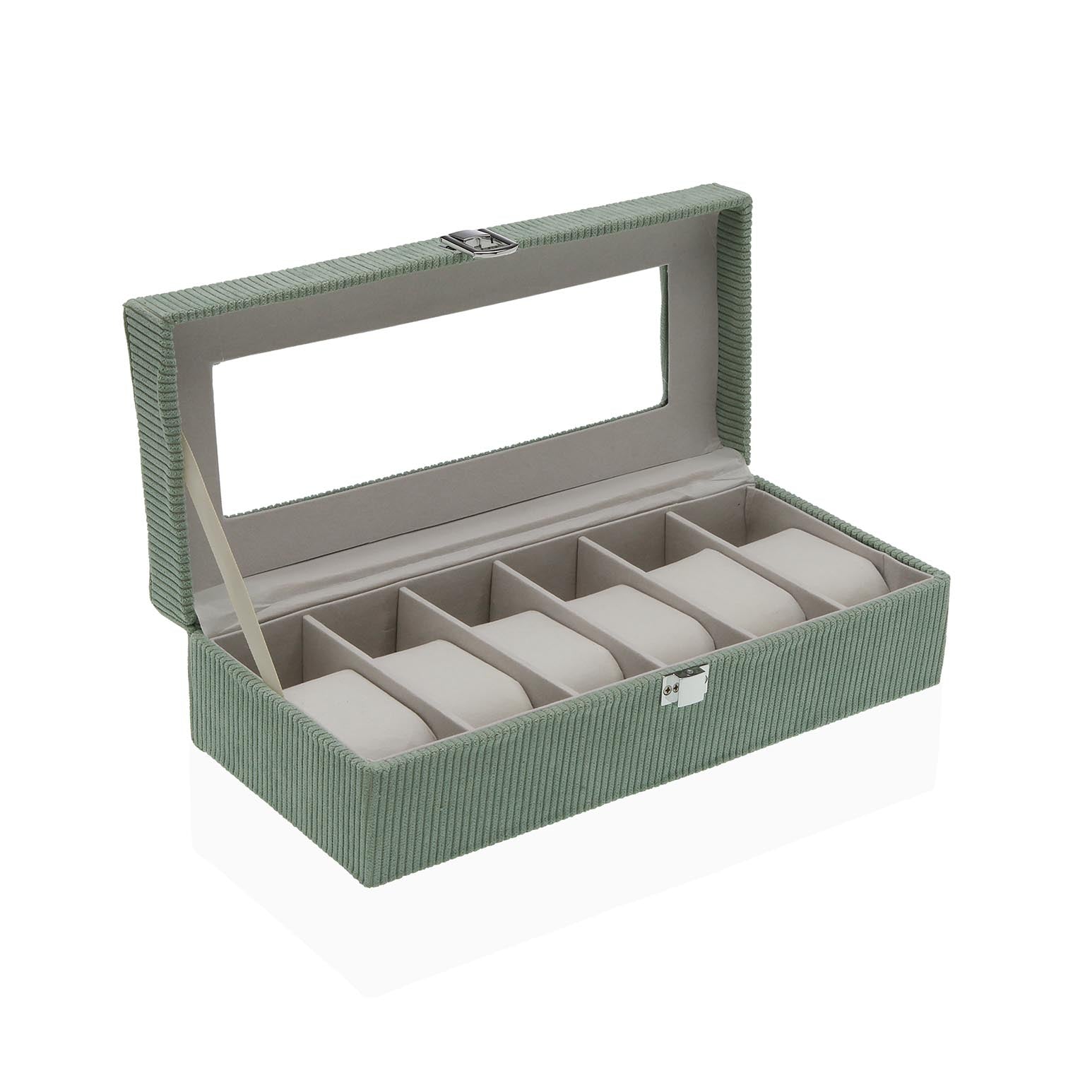 CAJA DE PANA VERDE PARA 6 RELOJES Versaotoño