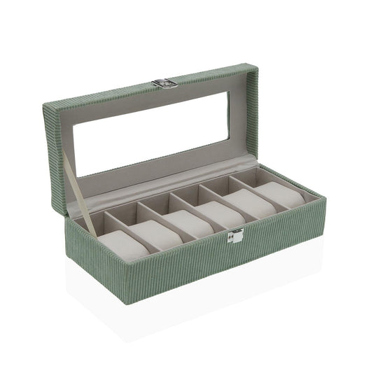 CAJA DE PANA VERDE PARA 6 RELOJES Versaotoño