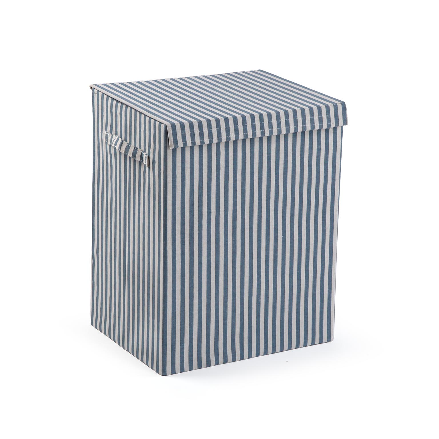 CESTO ROPA RECTANGULAR PLEGABLE RAYAS AZUL VERSA FEBRERO
