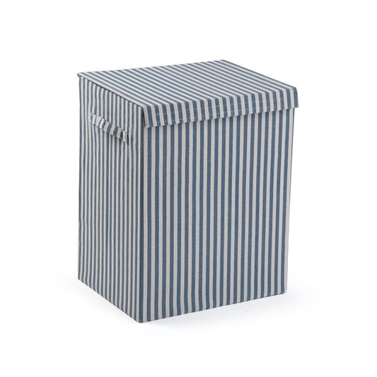 CESTO ROPA RECTANGULAR PLEGABLE RAYAS AZUL VERSA FEBRERO