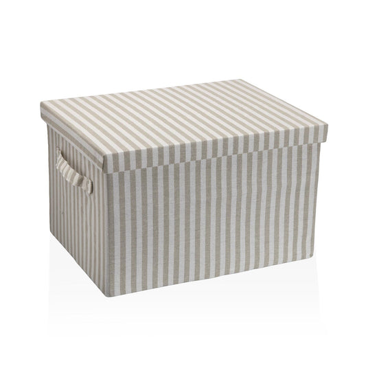 CESTA CON TAPA RECTANGULAR RAYAS GRIS VERSA FEBRERO