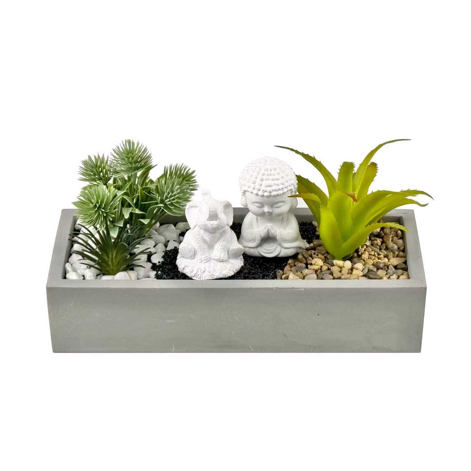 MACETA CEMENTO BLANCA CON PLANTA ELEFANTE Y BUDA VERSA 2026 JUNIO