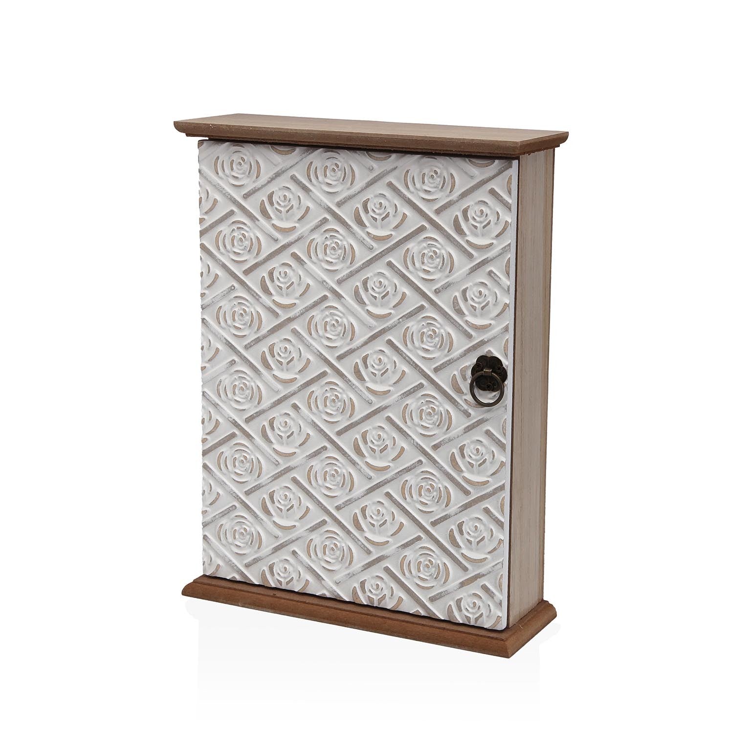 CAJA DE LLAVES BLANCA CON DECORADO DE ROSAS VERSA8NOV