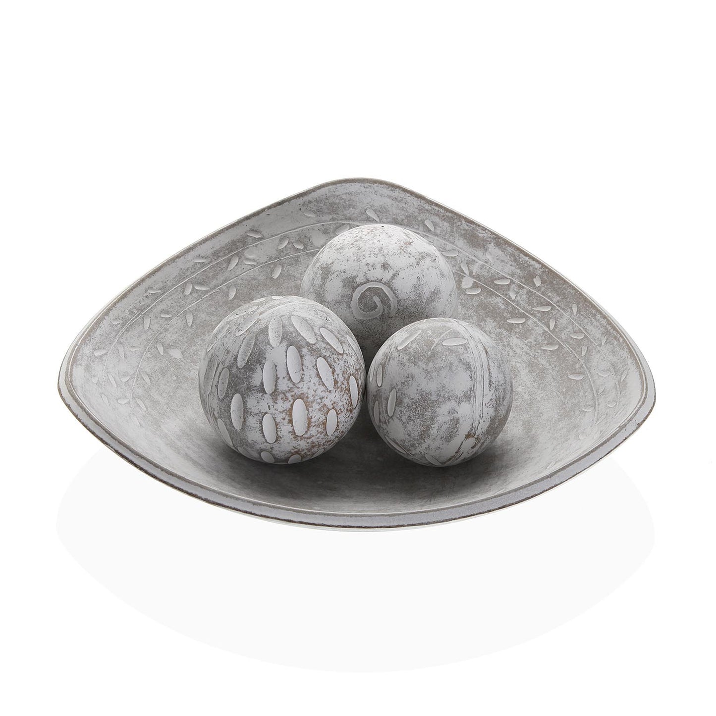 CENTRO DE MESA BLANCO CON TRES BOLAS DECORATIVAS VERSA8NOV