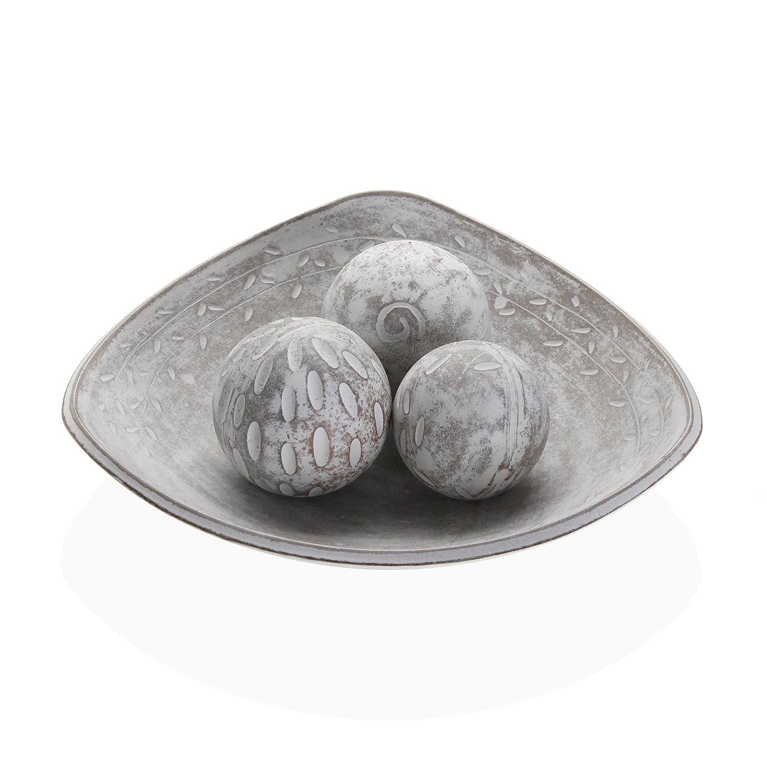 CENTRO DE MESA BLANCO CON TRES BOLAS DECORATIVAS VERSA8NOV