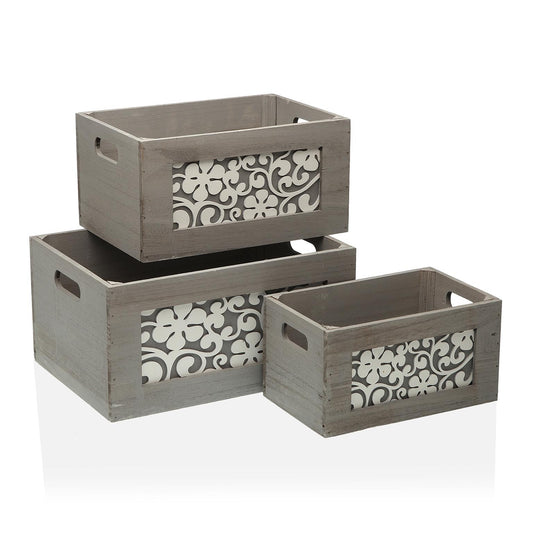 SET DE 3 CAJAS DE MADERA GRIS VERSA8NOV